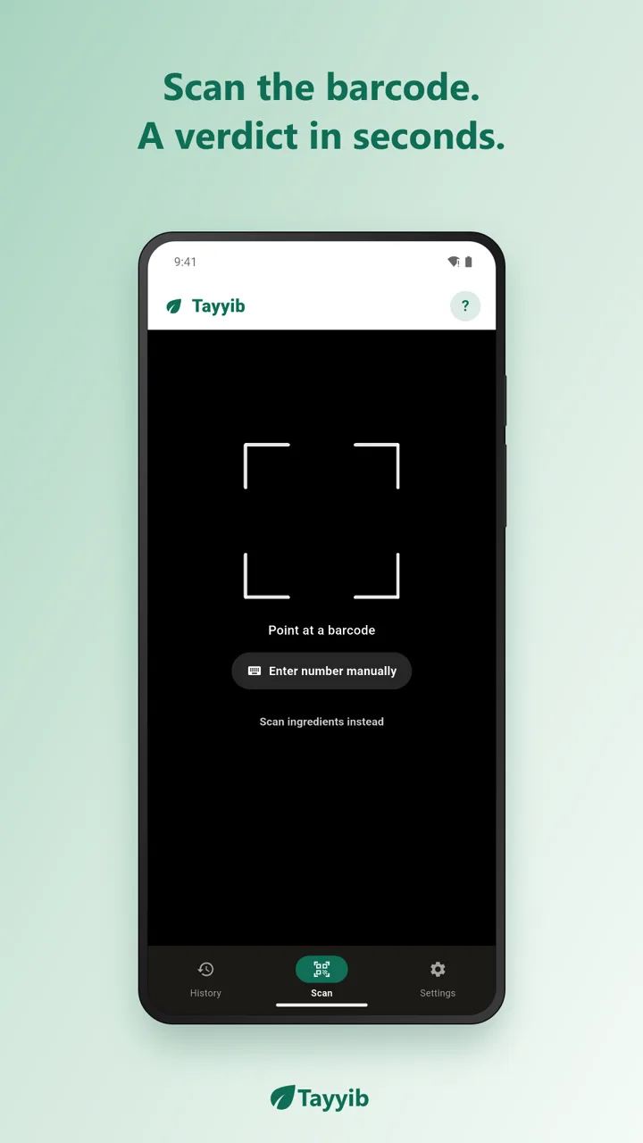 Tayyib scan screen